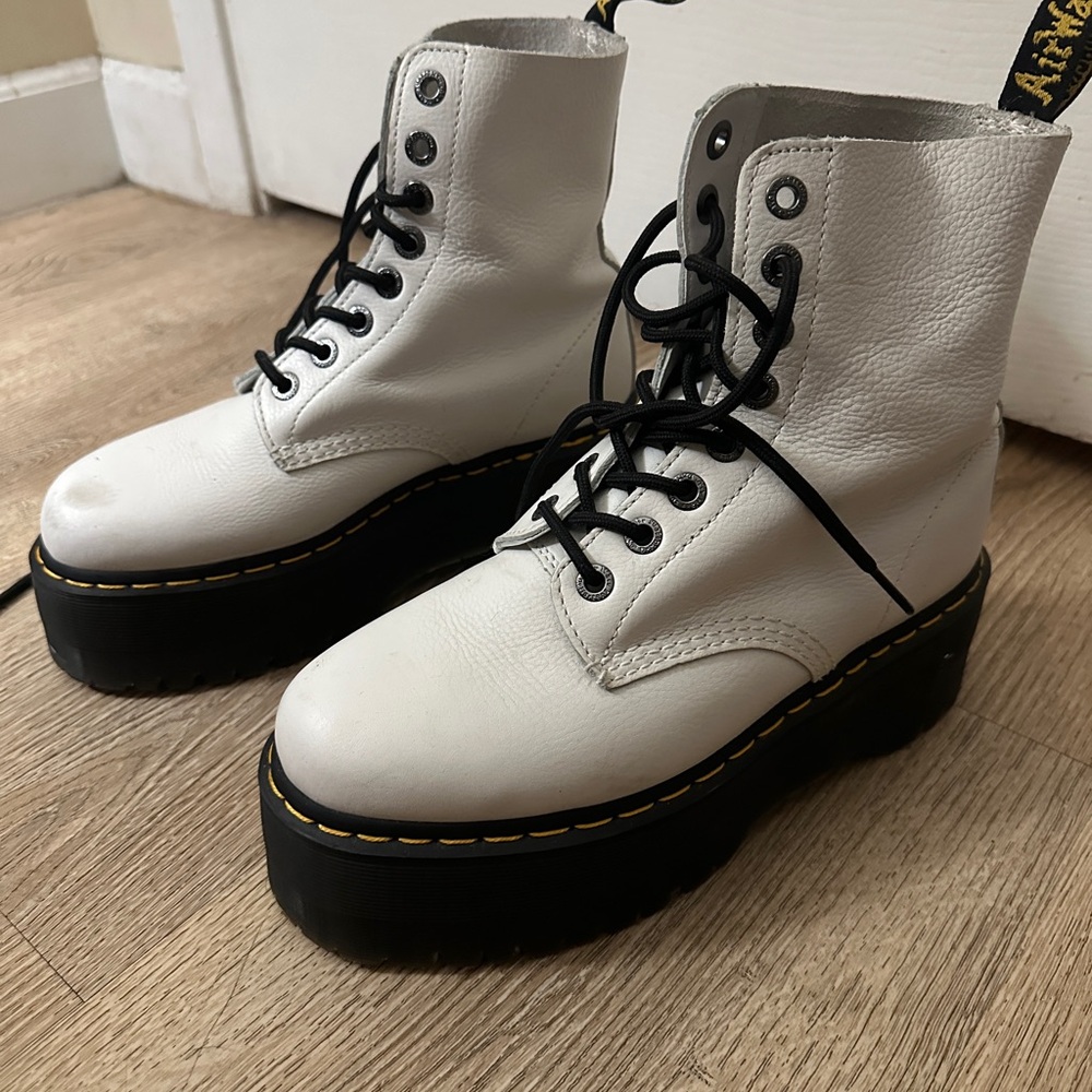Stylish White Leather Platform Combat Boots